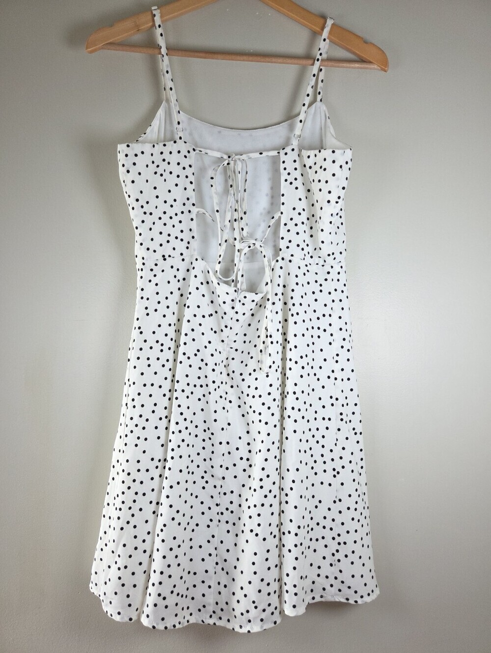 Lulus Polka Dot Lace Up Back Mini Summer Dress White Black Chic Boho Size Large - Picture 10 of 14